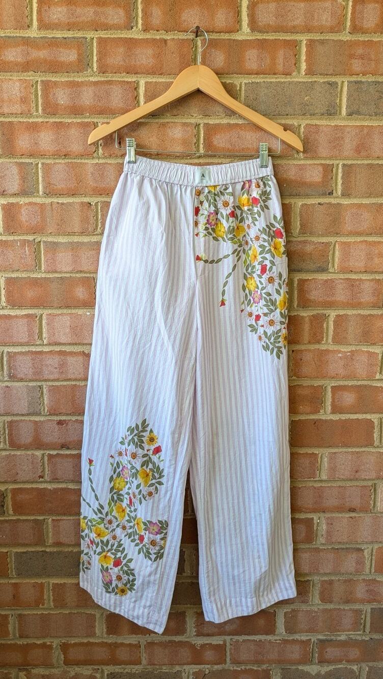 Anthropologie The Wren Boxer Pajama Pants Size XS Lilac Butterfly Striped Floral